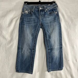 MISS ME Denim Capris Distressed Embroidered Blue Jeans Cropped Size‎ 12 Girls